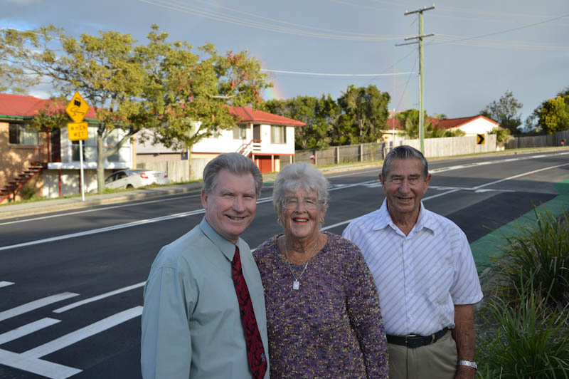 Deputy Mayor and Division 8 Councillor Cr Alan Beard with Allan and Eileen Sutton at the Allenby Road upgrade.