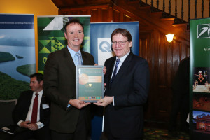 Cr Craig Ogilvy receives the high commendation award for Dunwich Hall from Queensland Heritage Council Chair Professor Peter Coaldrake.