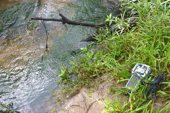 On Tap 6 - Measuring Dissolved Oxygen (DO) and temperature using a DO meter at one of our testing points at Hilliards Creek