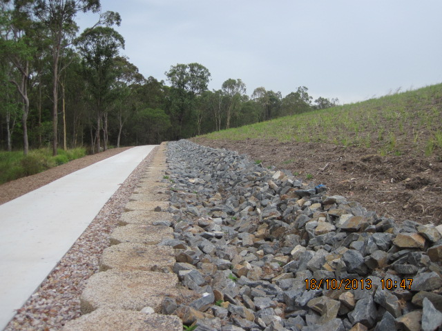 Site near Tarradarrapin Creek, Judy Holt Park, in 2013, showing recycled mulch and seedlings.