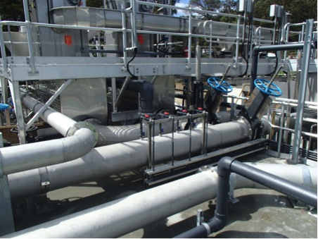 Showing the chemical dosing location and band screens at the new Point Lookout WWTP