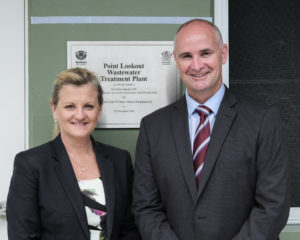 Redland City Mayor Karen Williams and Mr Glenn Butcher MP, Assistant Minister for Local Government and Infrastructure, during the official opening of the new wastewater treatment plant at Point Lookout, North Stradbroke Island.